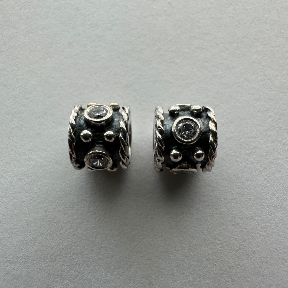 Pandora retired Oxy Crown sterling silver charm set of 2 with clear CZ